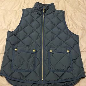 J. Crew Quilted Vest in Dark Blue with Yellow Accents
